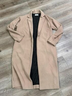 Women's Long Open Front Beige Coat